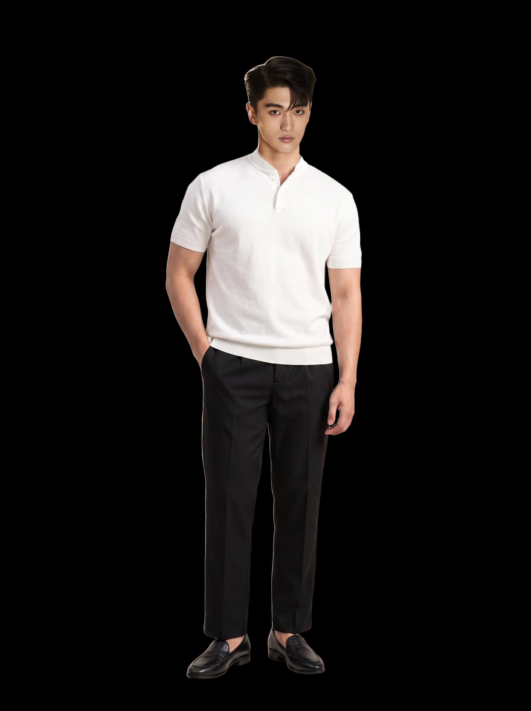 AF cổ tàu , màu trắng trơn , cổ tay gấu áo bo chun C51014 #385