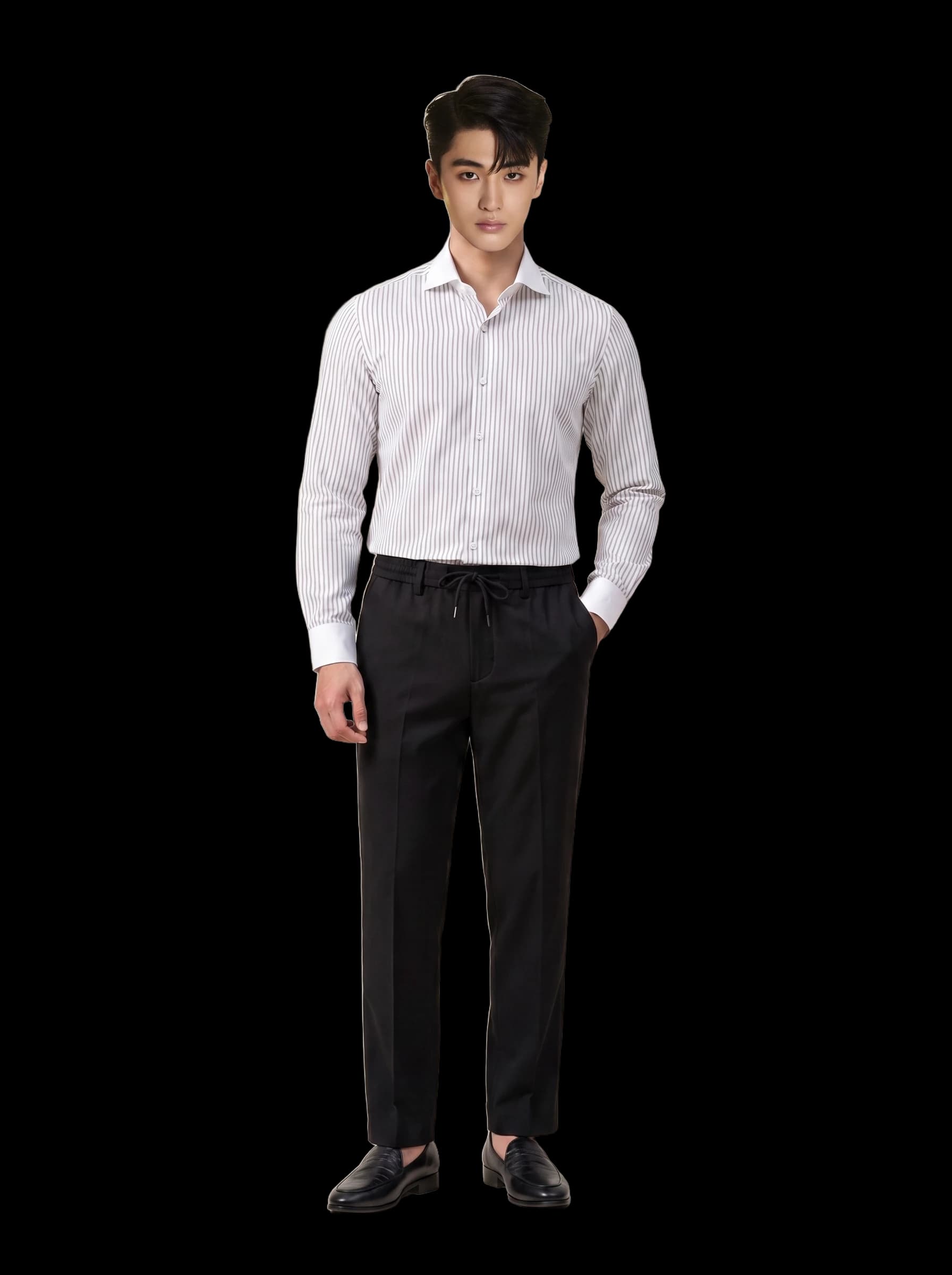 SM regular fit dài tay , màu trắng kẻ sọc đen ,cổ cutaway #1163