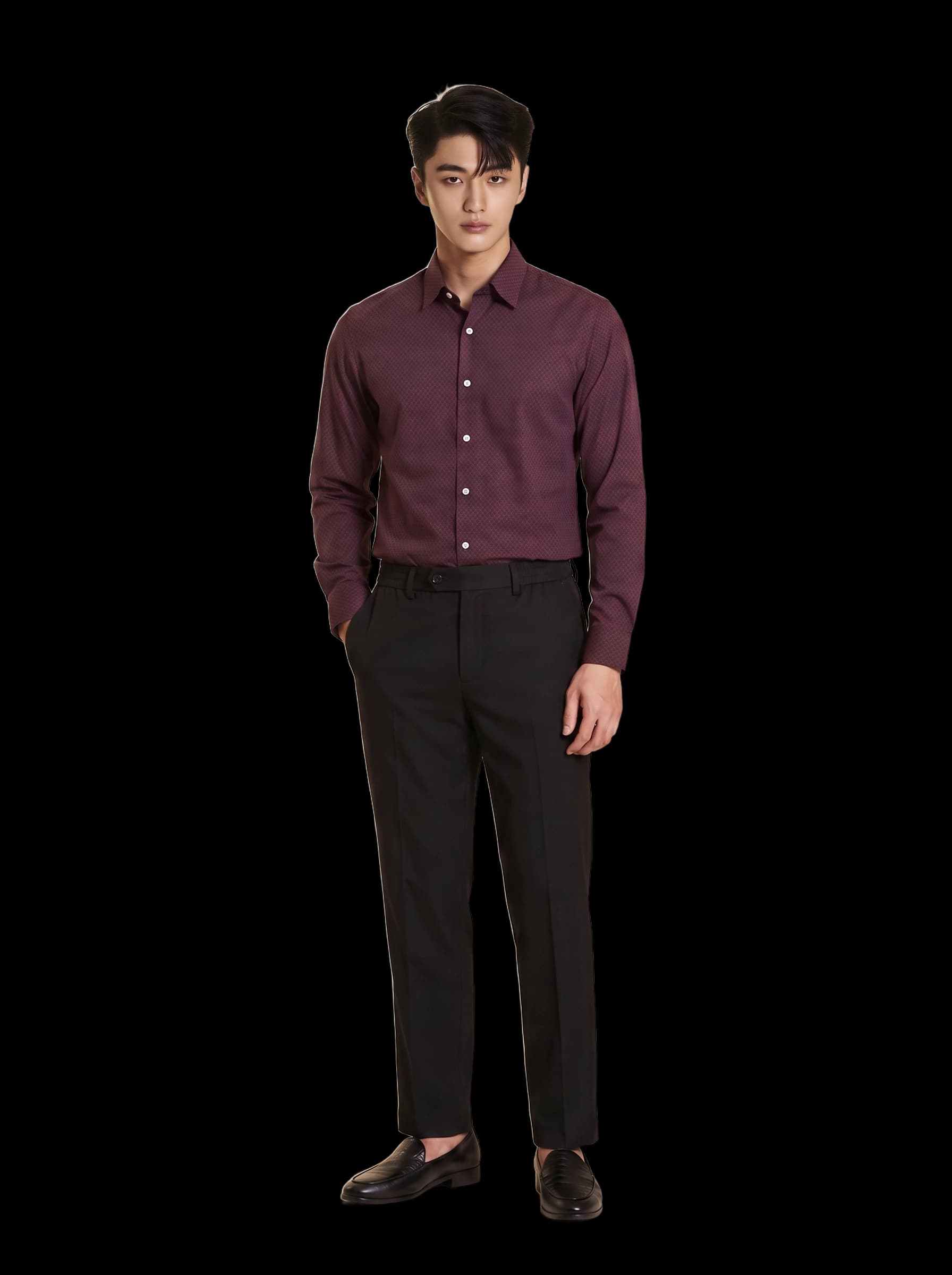 SM regular fit dài tay ,màu mận chấm ô vuông ,cổ basic #1164